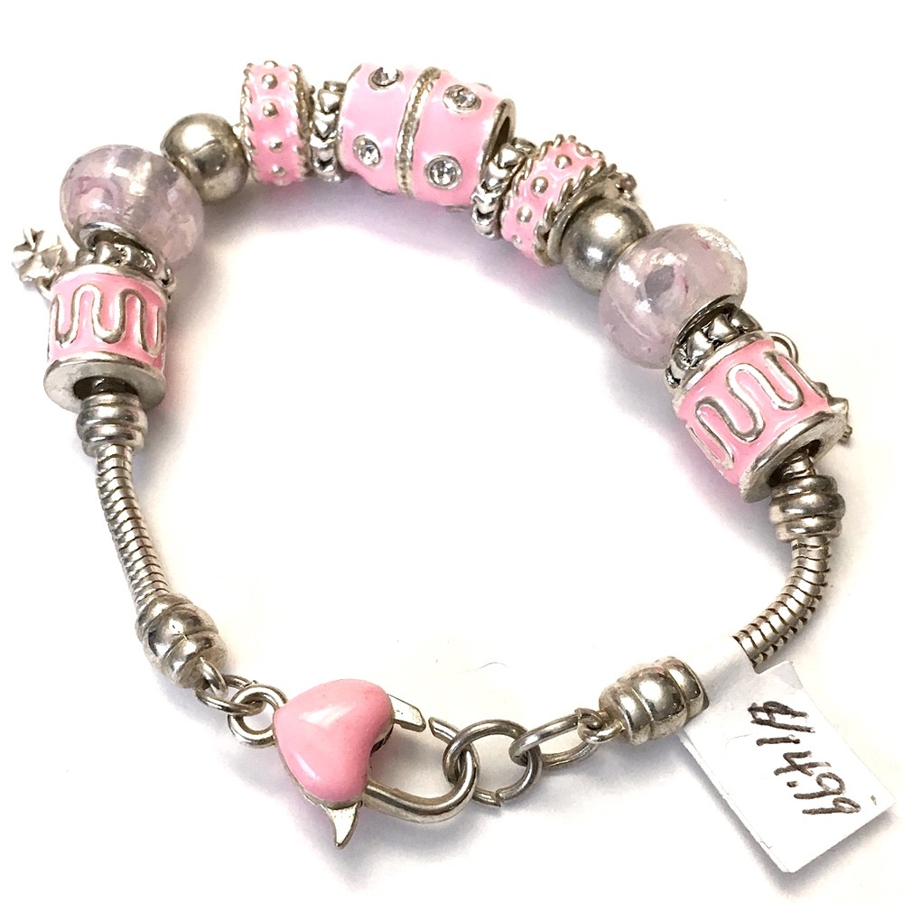 Pretty Pink Wide Bead Charm Bracelet